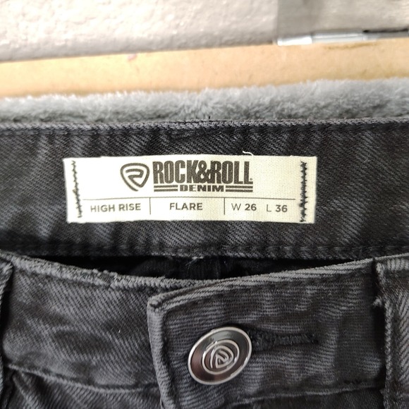 Rock Roll Denim Jeans Womens 26 x 36 Black High Rise Flare Bell Bottoms MRSP $80 - Picture 9 of 16
